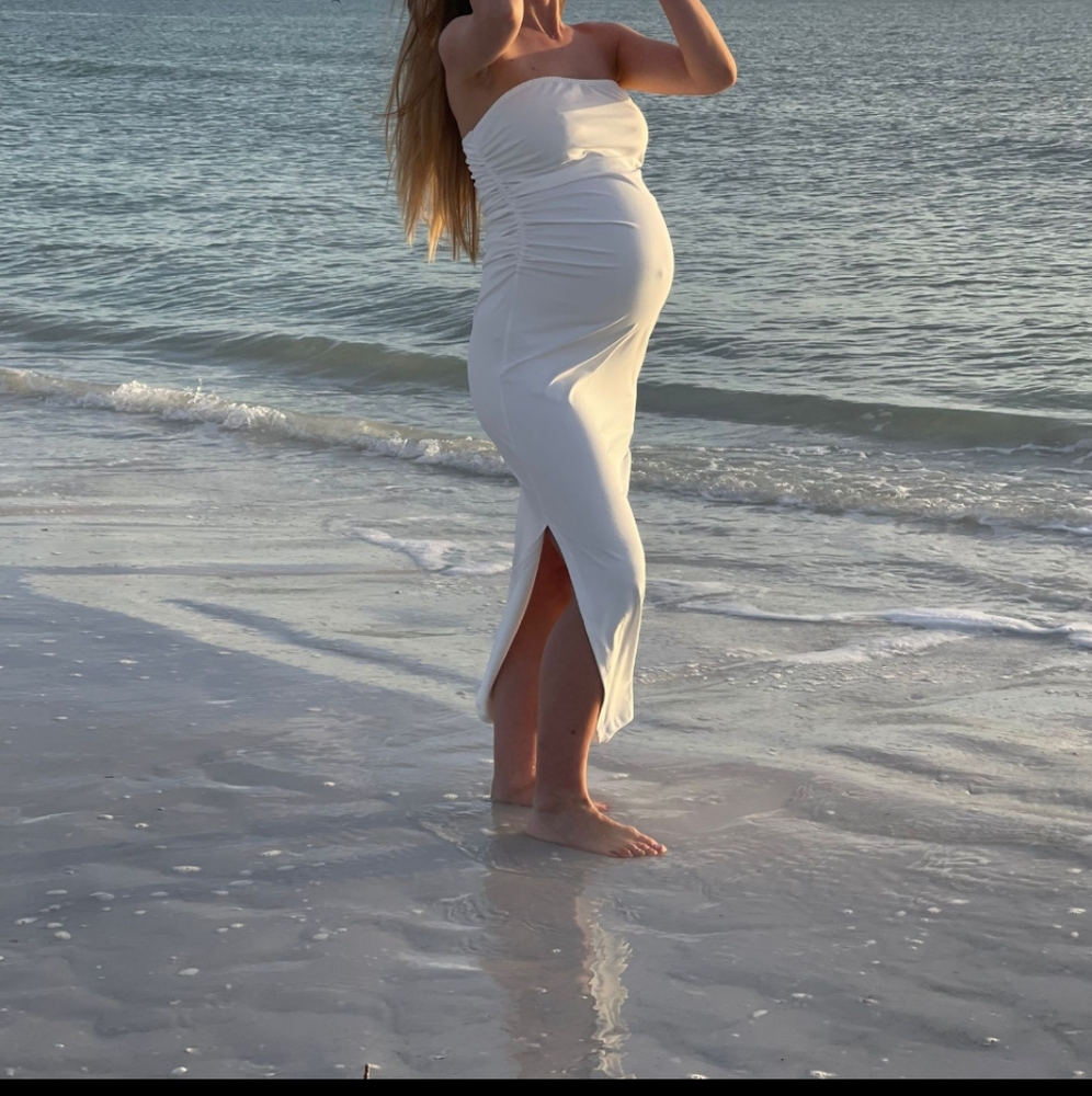 Elegant White Strapless Maternity Dress
